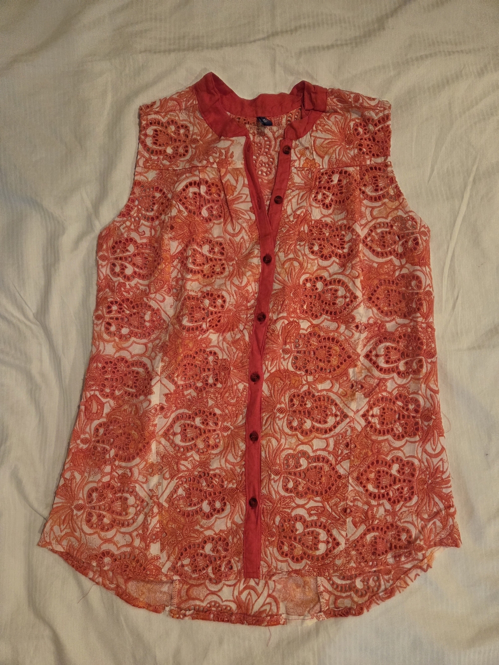 CECIL Orange Lace Sleeveless Button-Down Top
